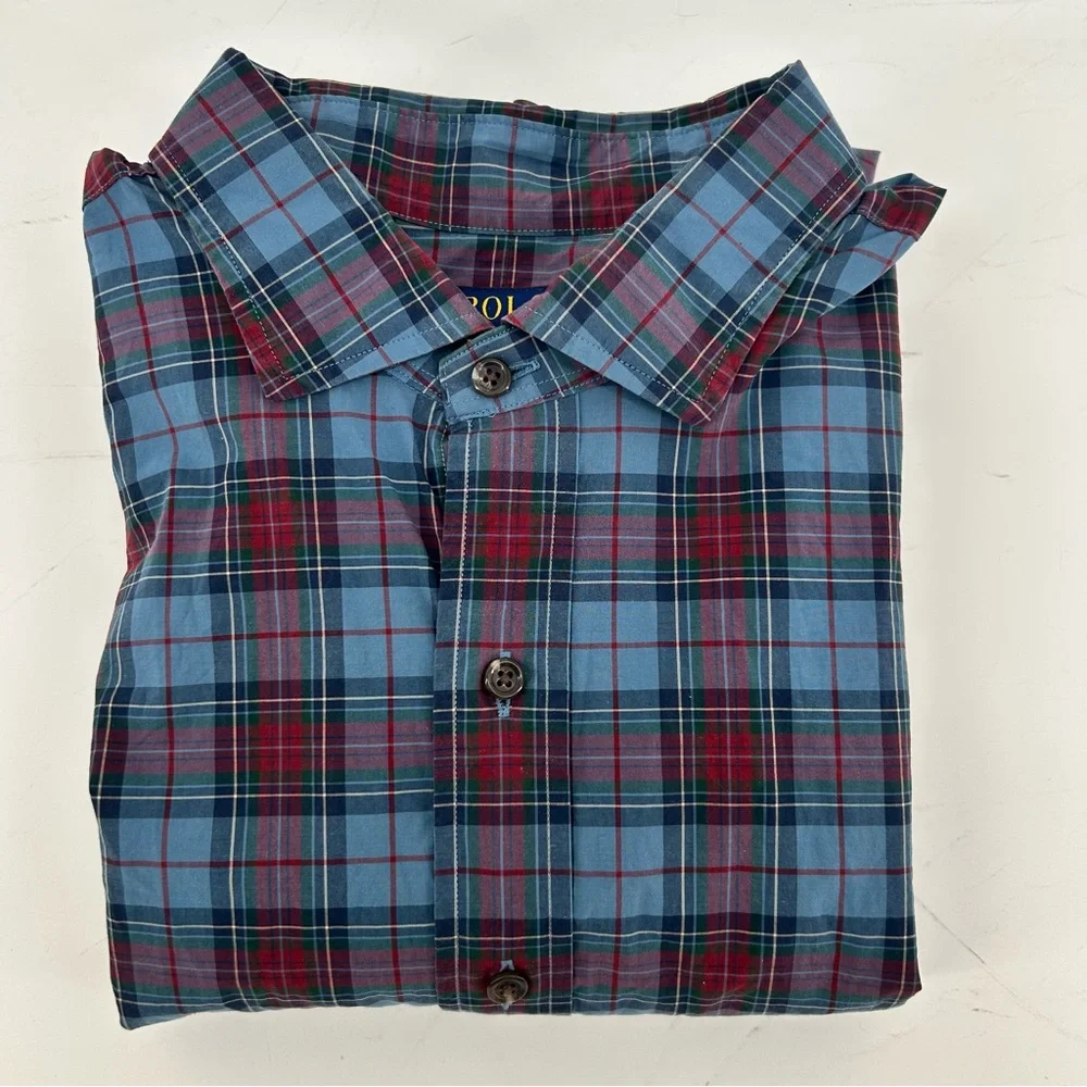 Ralph Lauren‎ Plaid Shirt Mens 1XB Blue Pony Button Down Big Classic Preppy